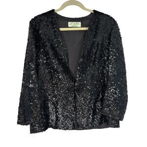 Vintage Lily Tailor black sequins jacket holidays Christmas festive party